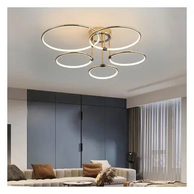 5-Lgiht Circle Semi Flush Mount Light Metal Led Chandelier in Gold