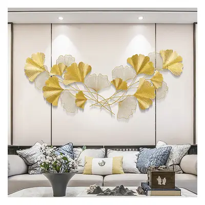 2 Pieces Modern Metal Ginkgo Leaves Wall Decor For Living Room Home Hanging Art in Gold