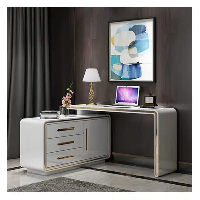 1400mm Modern White L-Shaped Desk Corner Rotating Computer Desk with Cabinet