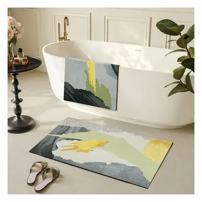 2 Pieces Grey&Gold Abstract Bath Mat Set Marble Texture Non-slip Absorbent Rug Sets