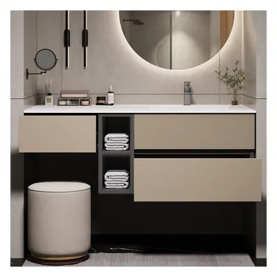 1000mm Modern Floating Bathroom Vanity Set with Single Basin & a Makeup Counter in Khaki