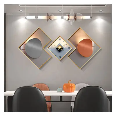 3Pcs Modern Geometric Wall Clock Decor Set Canvas Painting Wall Clocks with Gold Frame