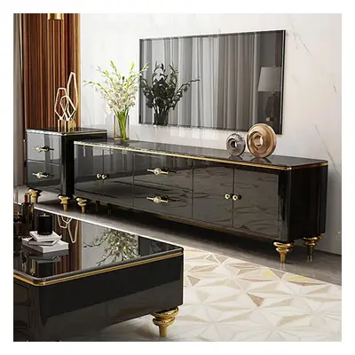 Chift Modern Black TV Stand 4-Door 2-Drawer Luxurious Media Console for TVs Up to 2159mm