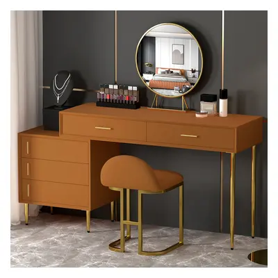 Modern Orange Makeup Vanity Set Retracted Dressing Table Cabinet&Stool&Mirror Included