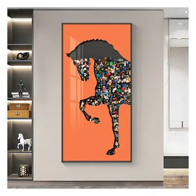 1000mm Rectangle Horse Building Blocks Wall Art Decor with Aluminum Frame Living Room