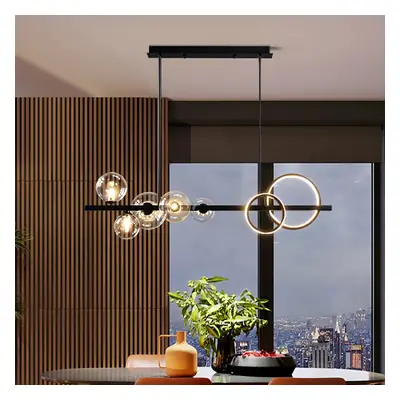 Minimalist 5-Light Glass Globe Shade Sputnik Kitchen Island Light Globe Light in Black