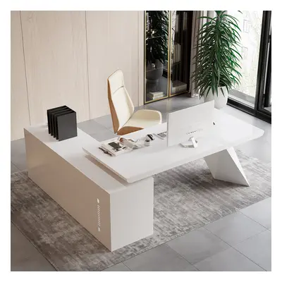 Modern White Large L-Shape Executive Desk with Drawers & Cabinet Right Hand Office Furniture (20