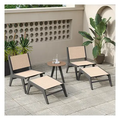 5Pcs Rustic Rattan Aluminum Outdoor Patio Lounge Chair Set Round Coffee Table & Stool