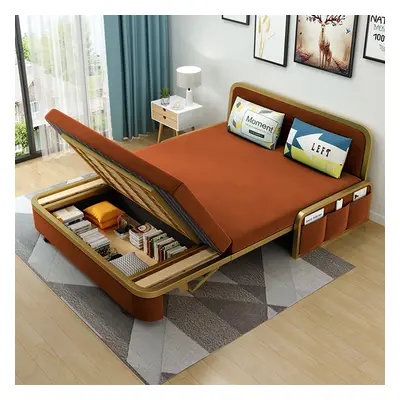 Modern Convertible Sofa Bed with Storage Velvet Upholstery in Caramel & Gold