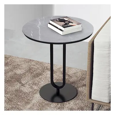 Modern Dark Gray Sintered Stone End Table Round Side Table Carbon Steel Base