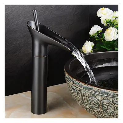 Ashfie Classic Mono Single Lever Tall Waterfall Basin Mixer Tap Solid Brass in Antique Black