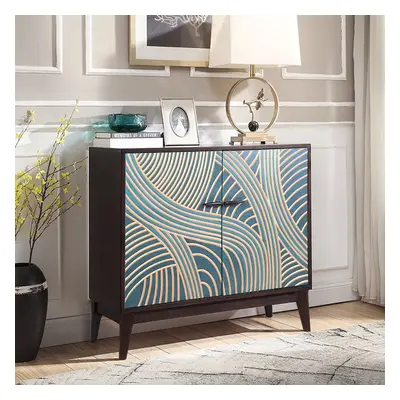 Modern 1020mm Peacock Blue Pine Wood Buffet Sideboard with 2 Doors