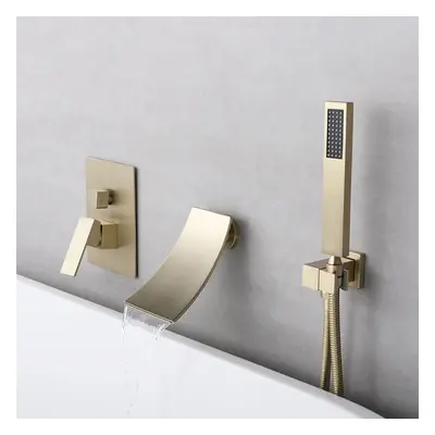 Shoop Waterfall Wall-Mount Bath Mixer Tap Single Lever Handle & Handshower Burshed Gold