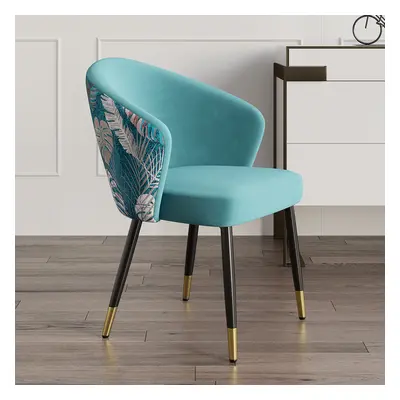 Modern Velvet Dining Chairs Upholstered Greenish Blue Dining Room Chairs with Arm