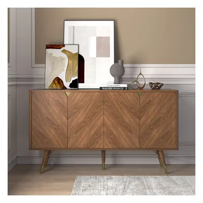 Capet Mid-Century 1600mm Walnut Sideboard 4-Door Kitchen Cabinet Adjustable Shelves