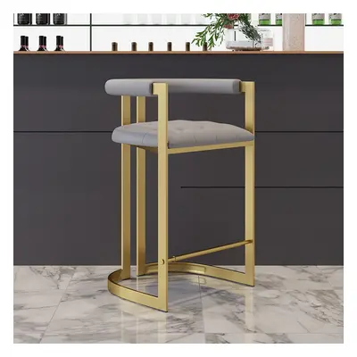 Modern Bar Stool Gray Upholstery in Gold with Back Counter Stool