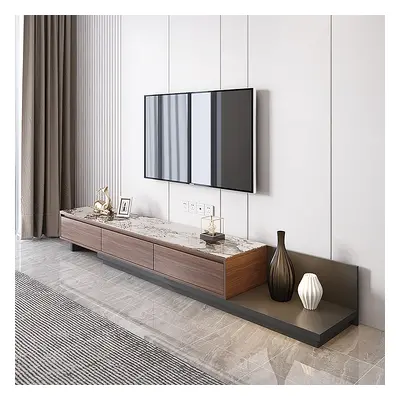 Fero Modern Extendable Stone Top Walnut & Black Wood TV Stand with 3 Drawers Up to 120"