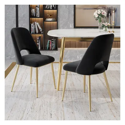 Modern Black Upholstered Dining Chair (Set of 2) with Hollow Back & Gold Legs