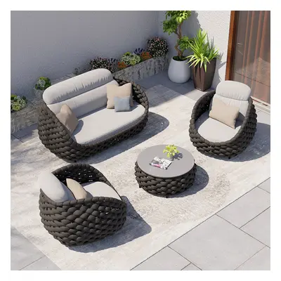 Tatta 4 Pieces Woven Rope Outdoor Swivel Sofa Set 360 Degree Rotatable with Coffee Table