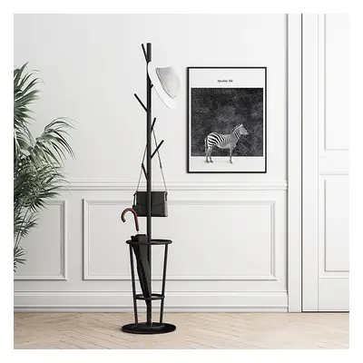 1700mm Hallway Metal Coat Stand with Umbrella Stand Base-Black