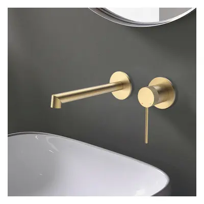 Single Lever Handle Wall Mounted Bathroom Tap Basin Tap Brass Brushed Gold