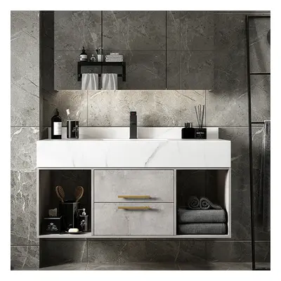 1000mm Grey Floating Bathroom Vanity with Stone Top Wall Mounted Cabinet