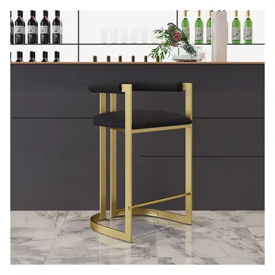 Modern Counter Stool Bar Stool with Back Black Upholstery in Gold