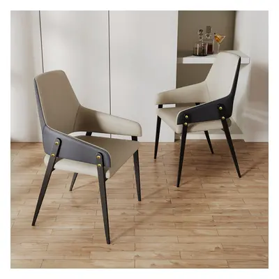 Modern Khaki PU Leather Upholstered Dining Chairs (Set of 2) with Solid Back