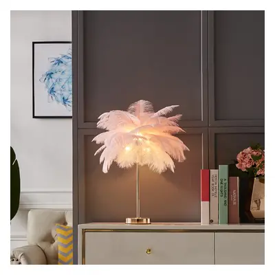 Loftus Art Deco Pink Feather Gold Table Lamp Unique Lighting