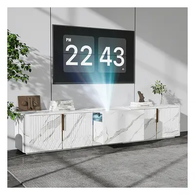 2330mm Wood Low TV Stand for Projector Marble Grain Media Console with 4 Doors Modern