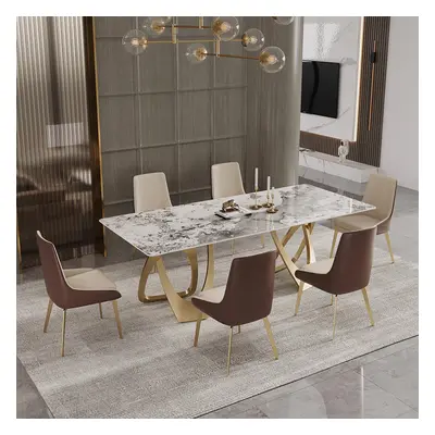 71" Contemporary Dining Table in Gold for 8 Seaters with Sintered Stone Top