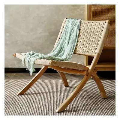 Coyard Japandi Folding Recliner Chair Ash Wood Woven Hemp Rope Back & Seat in Natural