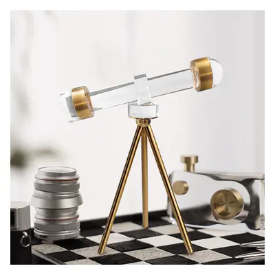 Modern Crystal Telescope Sculpture Ornament Art Decor with Gold Metal Tripod Stand