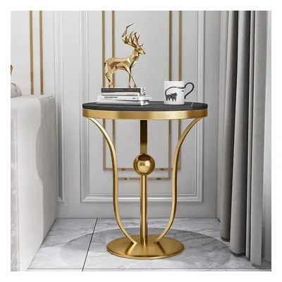 450mm Black Round End Table Modern Side Table with Stream-Lined Metal Pedestal