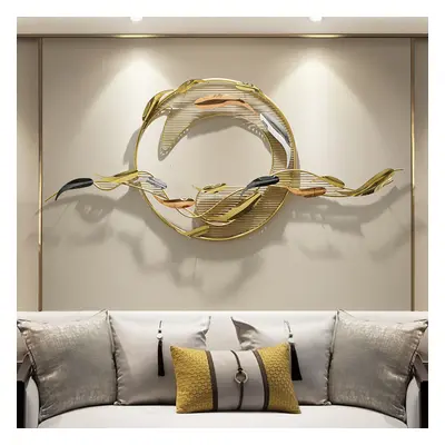 1480mmW Modern Surge Fishes Metal Wall Decor with Unique Shape in Gold for Living Room