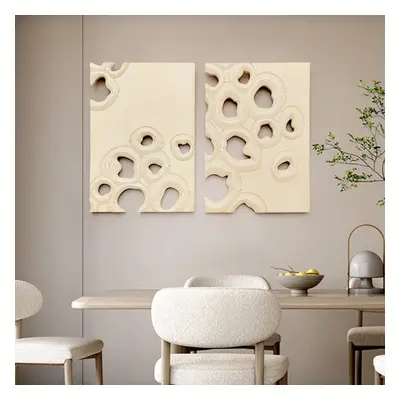 2 Pieces 3D Abstract Geometric Carved Wood Wall Art Sculpture Decor Living Room Bedroom