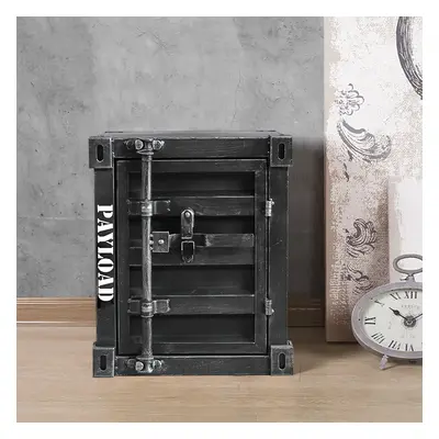 Ctainer Industrial Distressed Black Nightstand End Table with Storage & Shelf with Metal Frame