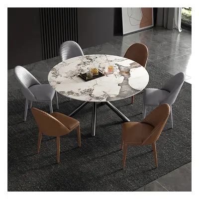 53" Modern Round Dining Table Faux Marble Tabletop for 6 Person