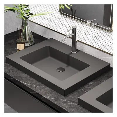 600mm Rectangular Concrete Gray Drop-in Bathroom Basin