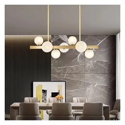 White Globe Shade 7-Light Linear Island Light in Gold