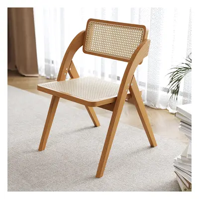 Japandi Walnut Folding Dining Chair (Set of 2) Solid Wood Rattan Side Chair