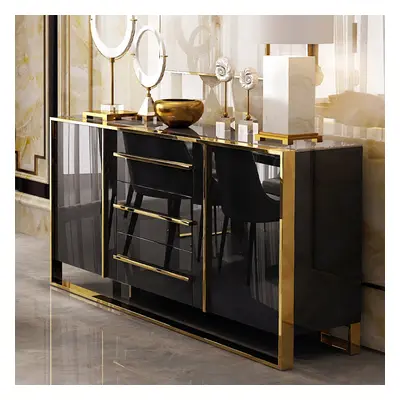 Cylina 1500mm Glossy Black Buffet & Sideboard with 3 Drawers & 2 Doors