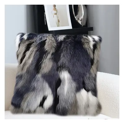 Modern Blue and Grey Faux Fur Throw Pillowcase Black velvet Throw Pillow Cover