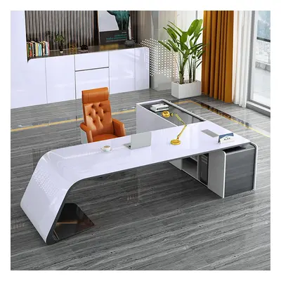 L-Shaped Left Hand Modern White Office Desk with Storage