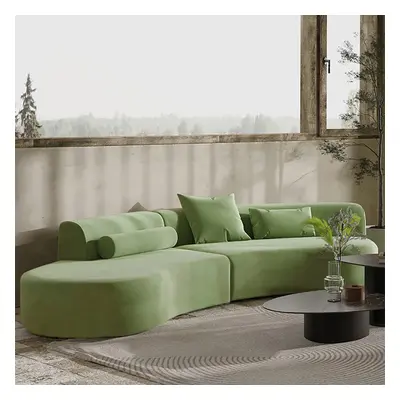 109" Modern Green Curved Velvet Sectional Sofa 4-Seater Couch Upholstered with Pillows