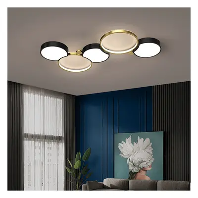 Multi-Circles 5-Light LED Flush Mount Ceiling Light in Black & Gold