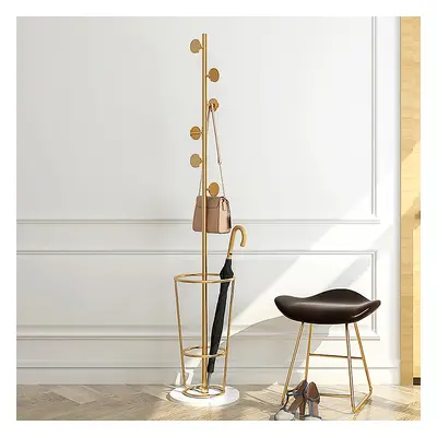 1700mm Hallway Metal Round Hooks Coat Stand with Umbrella Stand Base-Gold