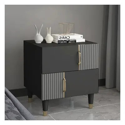 Modern Black & Grey Nightstand Bedroom Wooden Nightstand Bedside Table with 2 Drawers