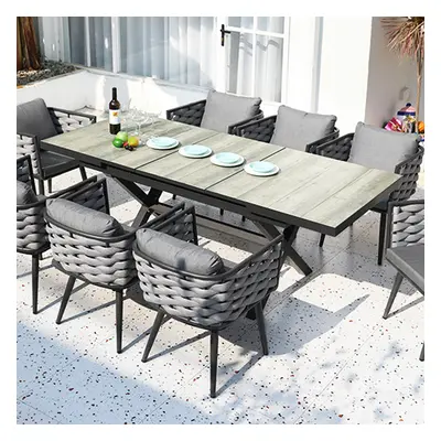 Mid Century Modern Rectangle 6 Person Extendable Outdoor Patio Dining Table Gray & Black