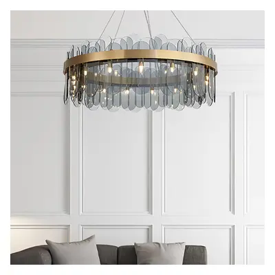 Modern Round 10-Light Tiered Smokey Gray Glass Chandelier